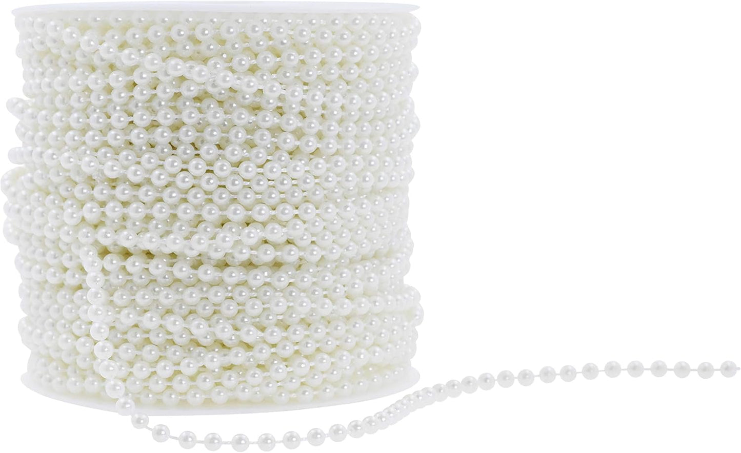 Mandala Crafts 4mm Faux White Pearl Beads Roll - 44 Yards Strand of Fake Pearls Chain Garlands Spool String for Christmas Tree, Wedding, Party, Vases, DIY Decoration
