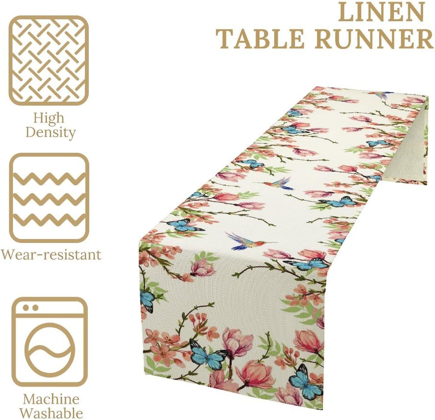 Floral Butterfly Table Runner Seasonal Spring Flower Bird Table Decoration Table Runner for Home Party Decoration 13x108 Inch