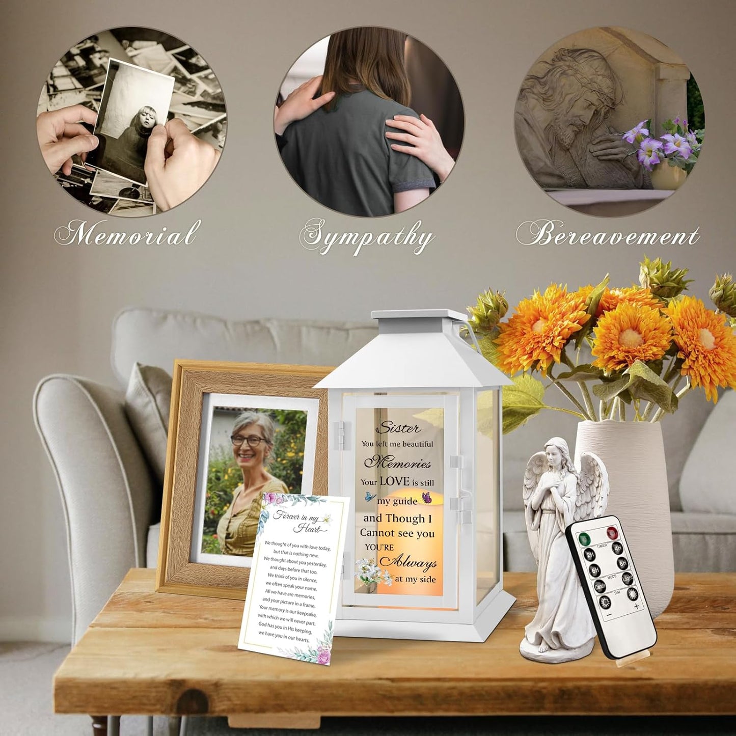 Memorial Gift for Loss of Sister Memorial Lantern for Loss of Sister Sympathy Gift Remembrance Gifts Bereavement Gifts for Loss of Sister with LED Candle