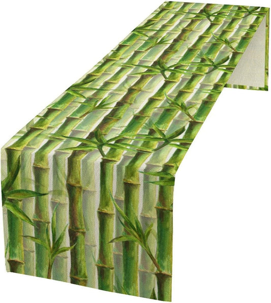 Bamboo Table Runner,Green Plant Print Table Runner for Kitchen Dining Table Home Party Decoration 13x120 Inch