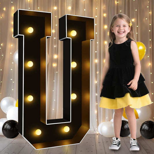 Pooqla 3FT Marquee Light Up Letters, Black LED Party Decor Large Marquee Letters 3 Feet Tall, Giant Mosaic Letter for Birthday Graduation Anniversary Wedding Decoration, Letter U