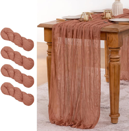 MLMW 4 Pack Dusty Rose Table Runner Cheesecloth Boho Gauze Rustic Cheese Cloth Table Runner 160 inch Sheer 13.3ft for Wedding Party Baby Bridal Shower Birthday