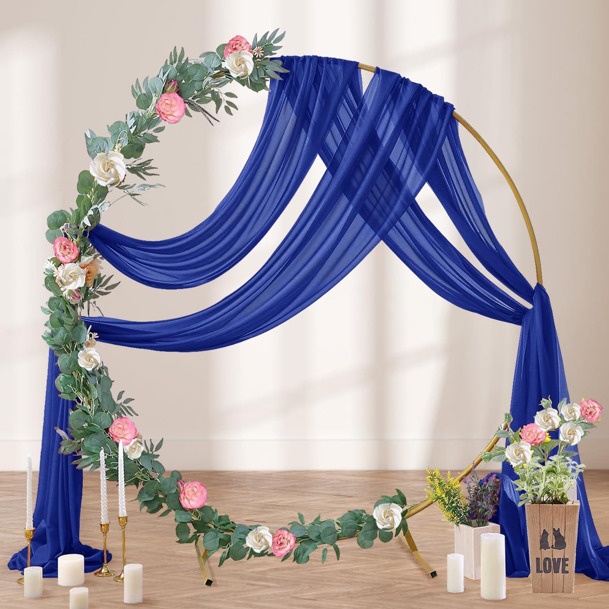 Royal Blue Wedding Arch Draping Fabric 29" x 20 FT Blue Wedding Drapes for Backdrop Sheer Curtains Drapes for Romantic Bridal Baby Shower Ceremony Birthday Party Fall Outdoor Events