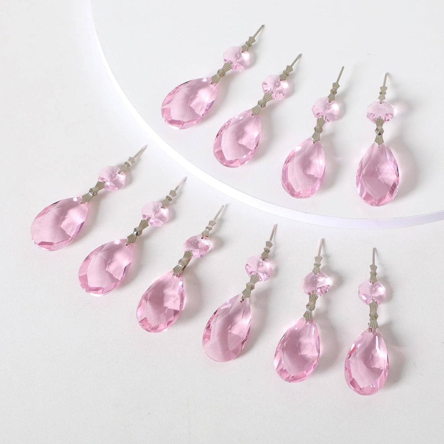 10pcs Crystal Prisms Chandelier Pink Ornament Pendants Rainbow Maker 38mm Drop Prism Hanging Prisms for Wedding Party Chrismtmas Decoration DIY Jewelry