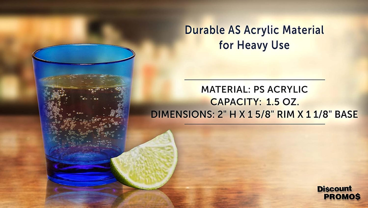 DISCOUNT PROMOS Translucent Plastic Shot Glasses 1.5 oz. Set of 10, Bulk Pack - Acrylic, Great for Wedding, Party, Birthday, Gifts - Blue