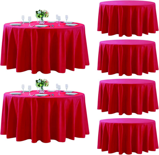 Fokitut 6 Pack Round Tablecloth, 132 Inch, Stain Resistant and Wrinkle Polyester Table Cloth, Fabric Table Cover for Kitchen Dining, Wedding, Party, Holiday Dinner-Red