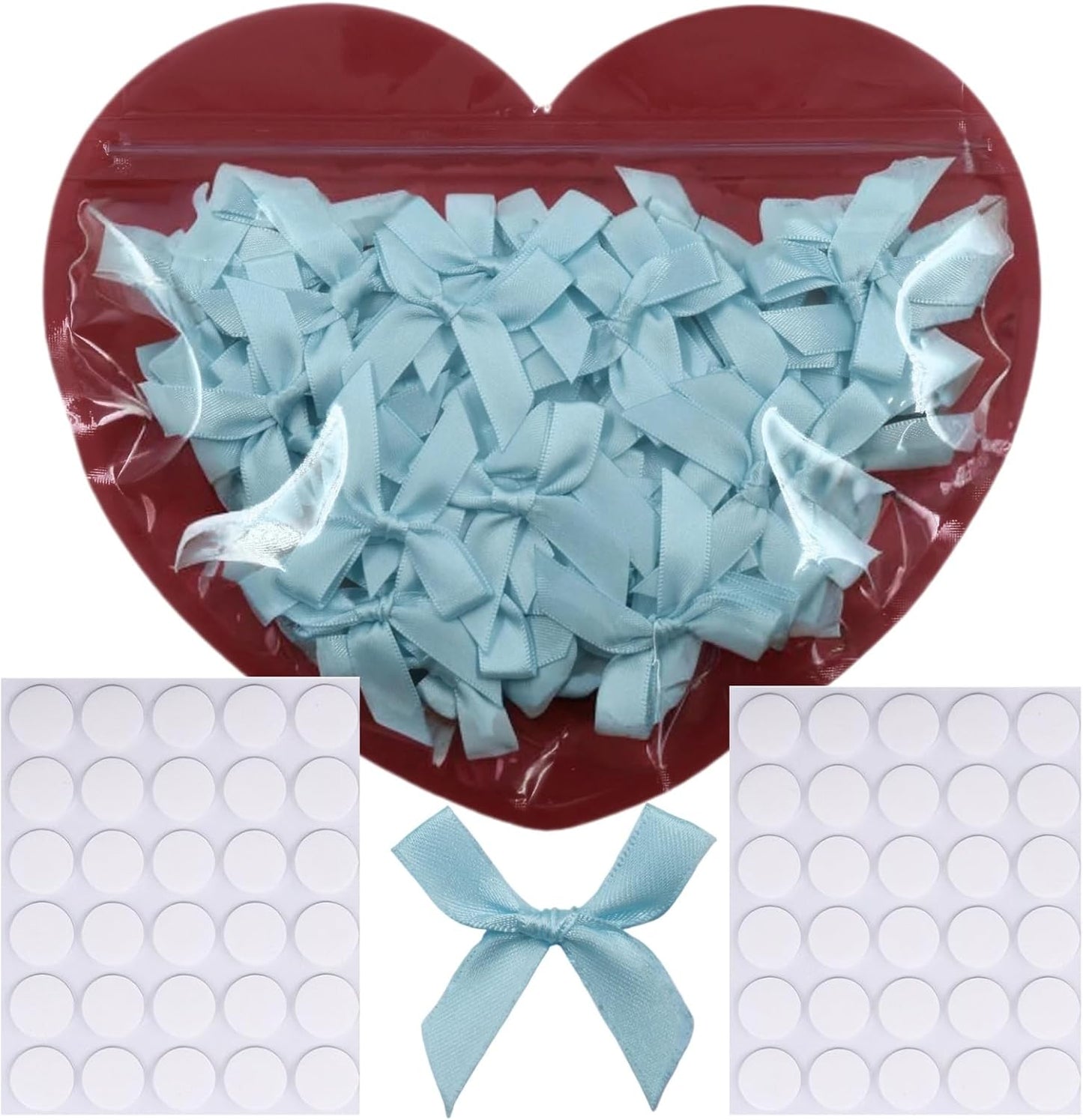 60pcs 1.7" Mini Light Blue Ribbon Bows Decor – Small DIY Satin Bows for Crafts, Little Sky Blue Bows for Gift Wrapping, Tiny Bow Stickers for Note Card Baby Shower Cake and Candle Decorations