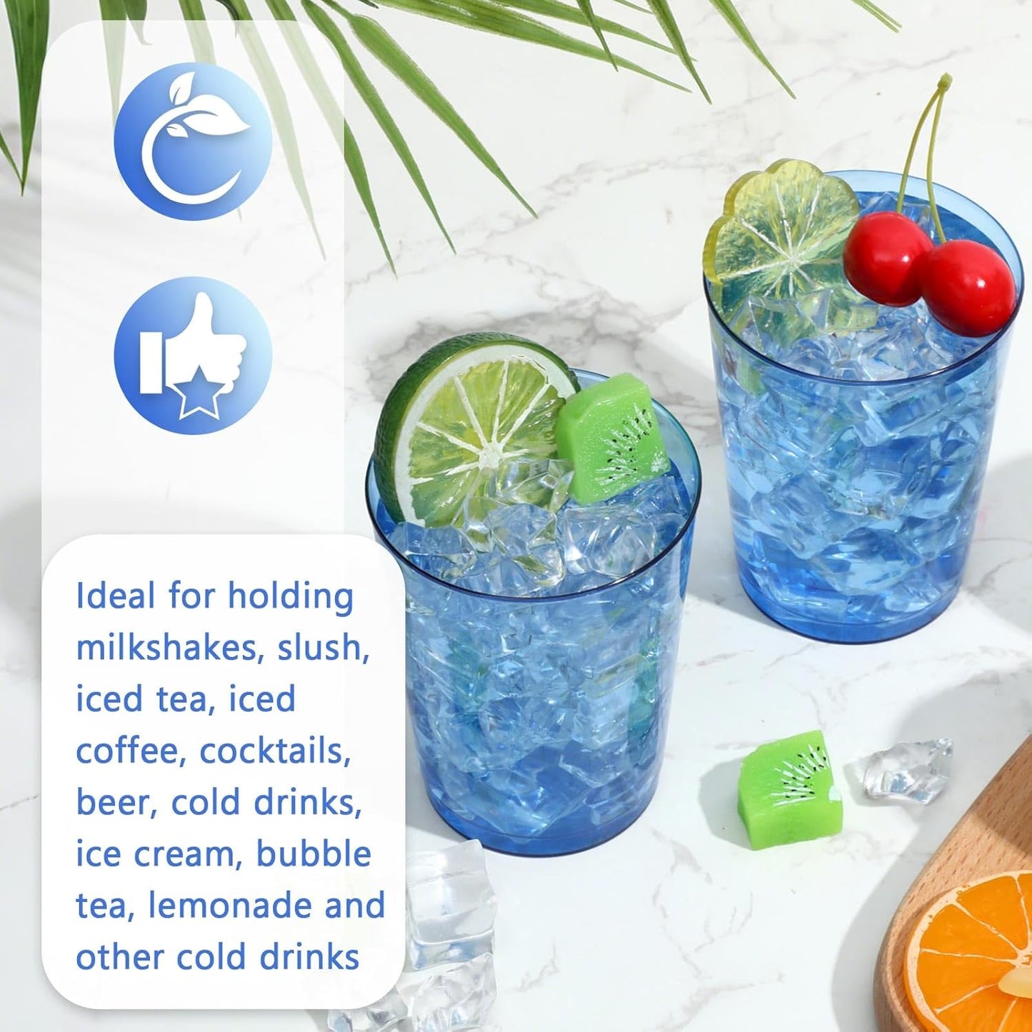 Minatee 100 Count Plastic Cups Disposable Fancy Cups Heavy Duty Wine Cocktail Glasses for Halloween Wedding Christmas Birthday Party Supplies Plastic Drinking Tumblers(Blue,10 oz)