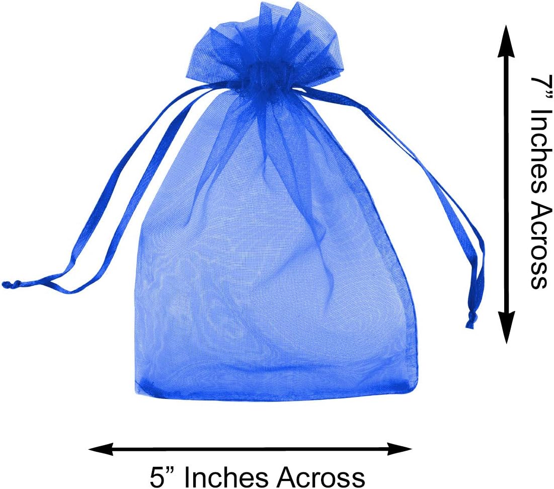 Super Z Outlet 100 Pack 5x7 Inch Mini Sheer Drawstring Organza Transparent Bags Jewelry Sack Pouches for Wedding, Party Decorations, Arts & Crafts Gifts (Royal Blue)