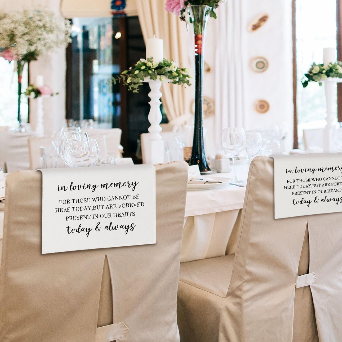 In Loving Memory Wedding Sign, Reserved Memorial Chair Signs Pew Cloths Seating Placeholder, Wedding Decorations for Reception Event Celebrations (2 Pcs, today & always)