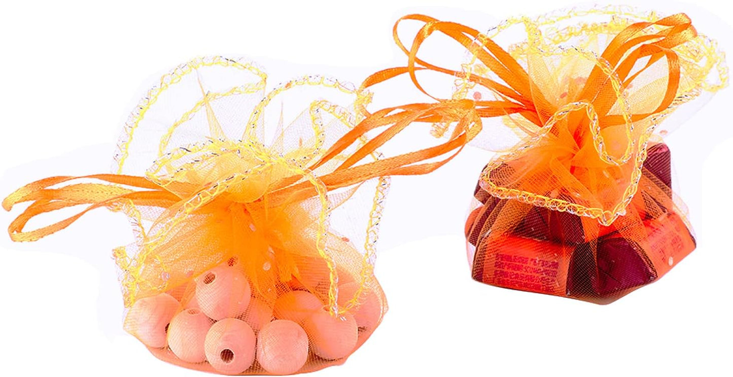 100Pcs Orange Round Organza Bags 9.8 Inch, Sheer Tulle Circles with Drawstring Halloween Candy Pouches, Wedding Party Favor Gift Bags