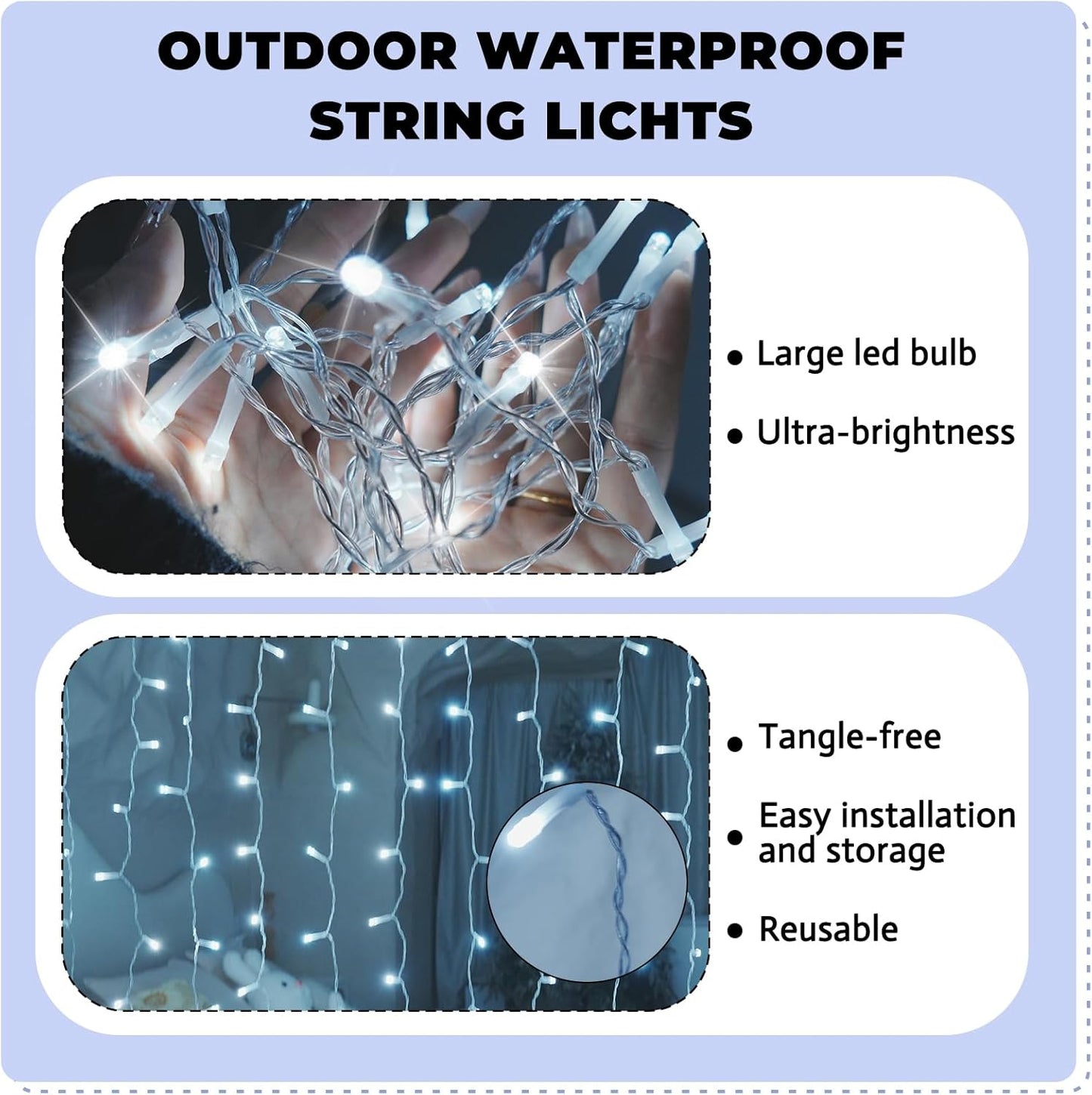 Curtain Light for Bedroom, 200LED 6.6x6.6ft White Window Wall Hanging Fairy Curtain String Light, 8 Modes Remote Fairy String Lights Indoor for Wedding Party Home Garden Decorations