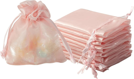QIANF 20 Pcs Pink Small Organza Bags 3X4 inch for Wedding Favors with Drawstring, Mini Mesh Gift Bags Jewelry Pouch for Candy Bridal Shower Party Favor Baby Shower Christmas