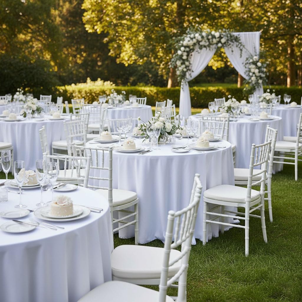 Fitable 6 Pack White Tablecloths for Round Tables - 108 Inches in Diameter - Stain Resistant and Washable Table Clothes, Polyester Fabric Table Covers for Wedding, Party, Banquet, Formal Events