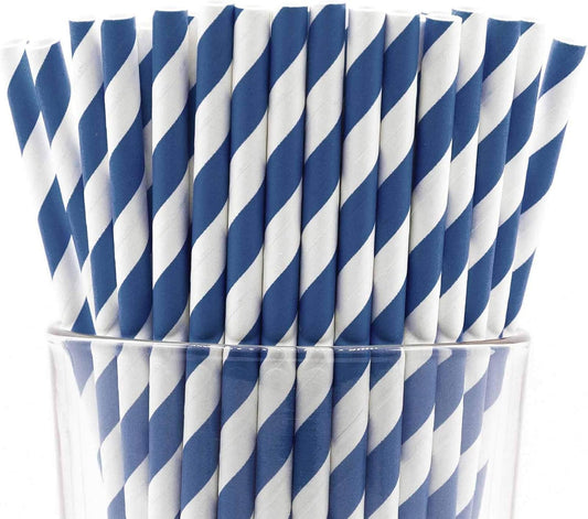 Pack of 150 Navy Blue Swirls Biodegradable 4-Ply Paper Drinking Straws (Compostable, Non-toxic, BPA-free)