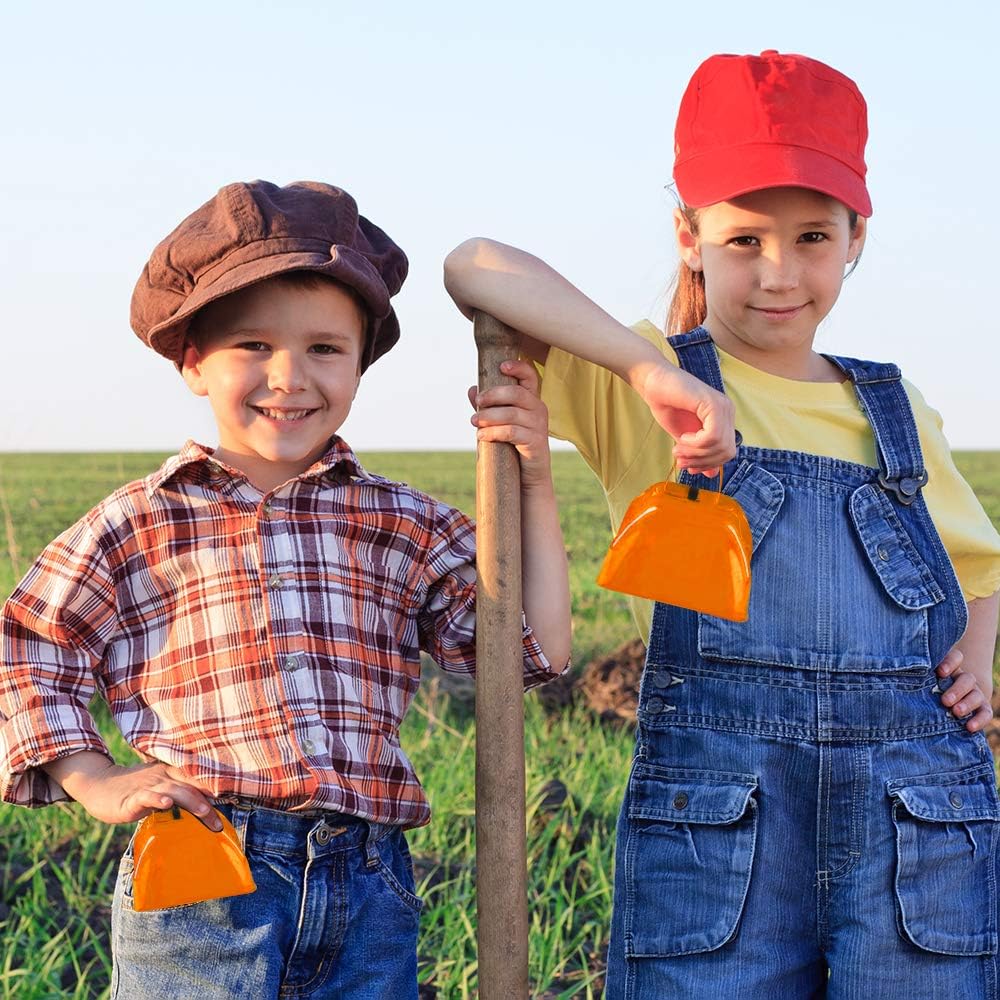 ArtCreativity 3 Inch Orange Metal Cowbell Noisemakers - Pack of 12 - Loud Metal Cowbell Noise Makers with Handles, Great for Football Games, Sporting Events, New Year’s Eve, for Kids and Adults