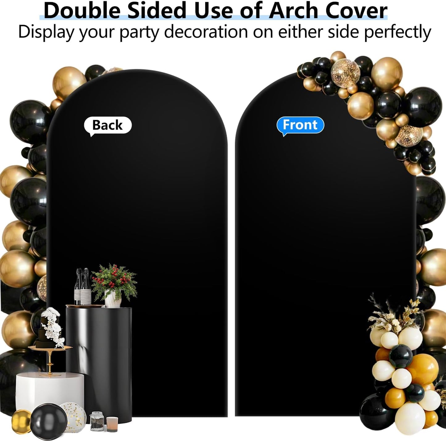 Hemmotop 6.6 ft Black Spandex Arch Cover (No Arch Stand), Spandex Arch Covers Stretchy Backdrop, Balloon Arched Cover 2-Sided, Arches for Backdrop for Wedding, Baby Shower Party Decoration