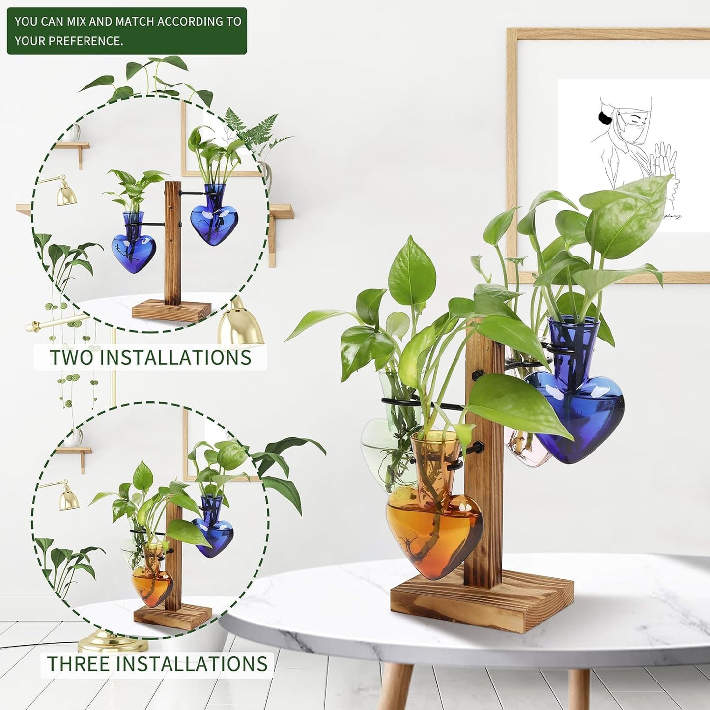 Plants Propagation Stations Plant Terrarium Kit Glass Planters for Indoor Plants House Plant Accessories Gift for Women - 4 Love Bulb Vase