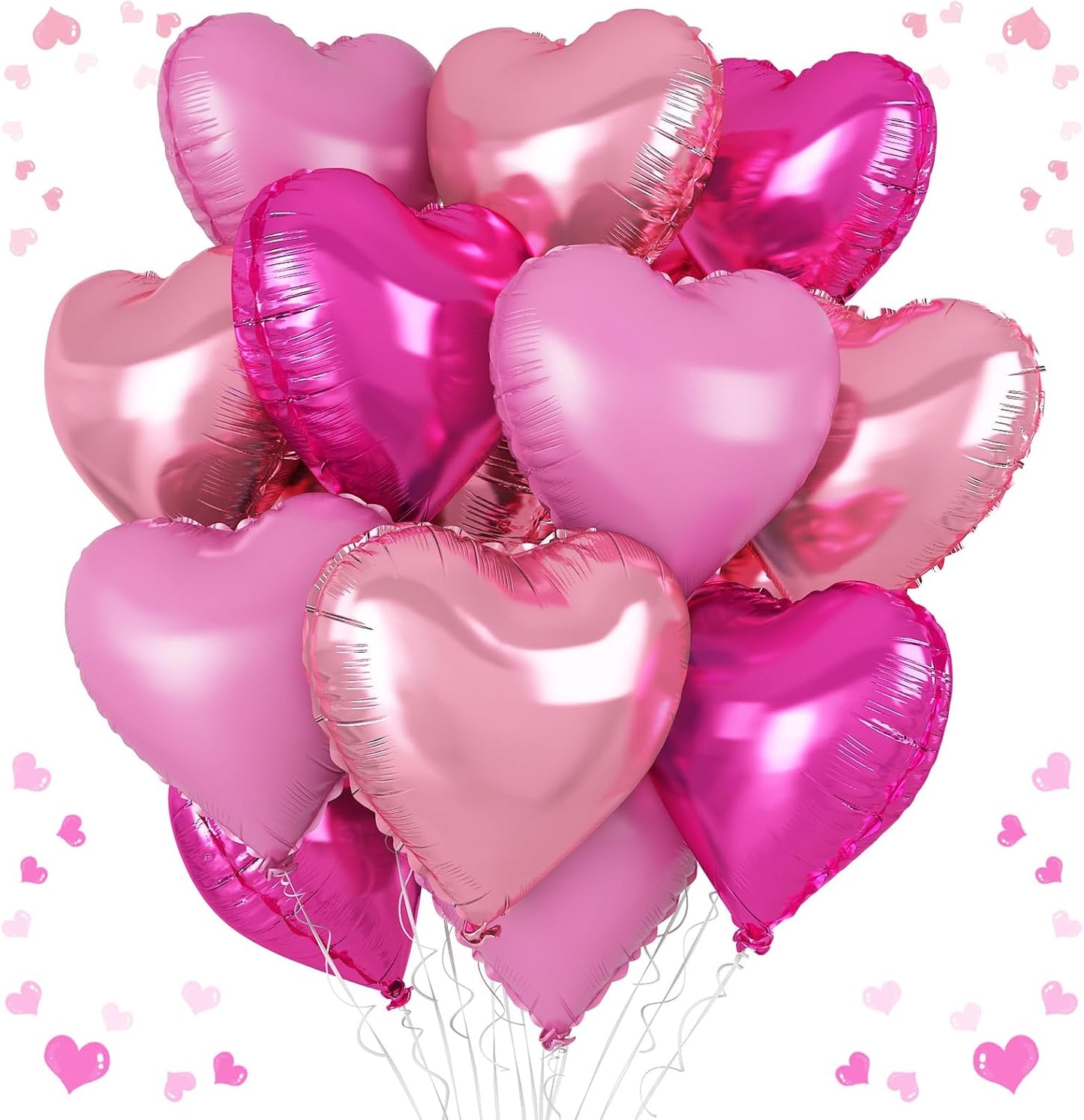 Pink Heart Balloons, 18 Inch Light Pink Heart Shape Balloons, 12PCS Rose Red and Hot Pink Helium Foil Heart Balloon for Girls Birthday Baby Shower Engagement Wedding Valentine Party Decorations