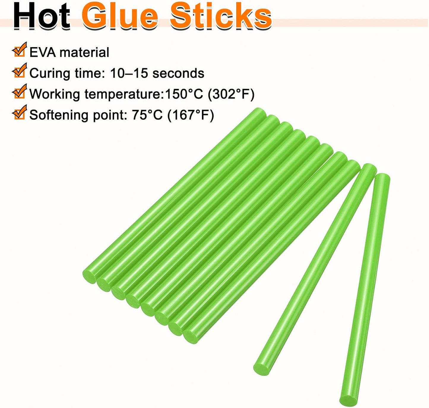 HARFINGTON 10pcs Hot Glue Sticks 0.43" Dia x 3.94" Long EVA Mini Hot Melt Adhesive Glue Stick for Hot Melt Gun Wood Plastic Glass Flowers Fabrics Foam, Light Green