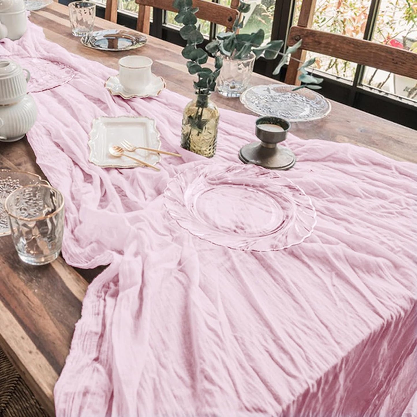 6 Pack Cheesecloth Table Runner 10Ft Christmas Gauze Boho Table Runners for Wedding Decor Bridal Shower Decorations Baby Shower Party(35" x 120")