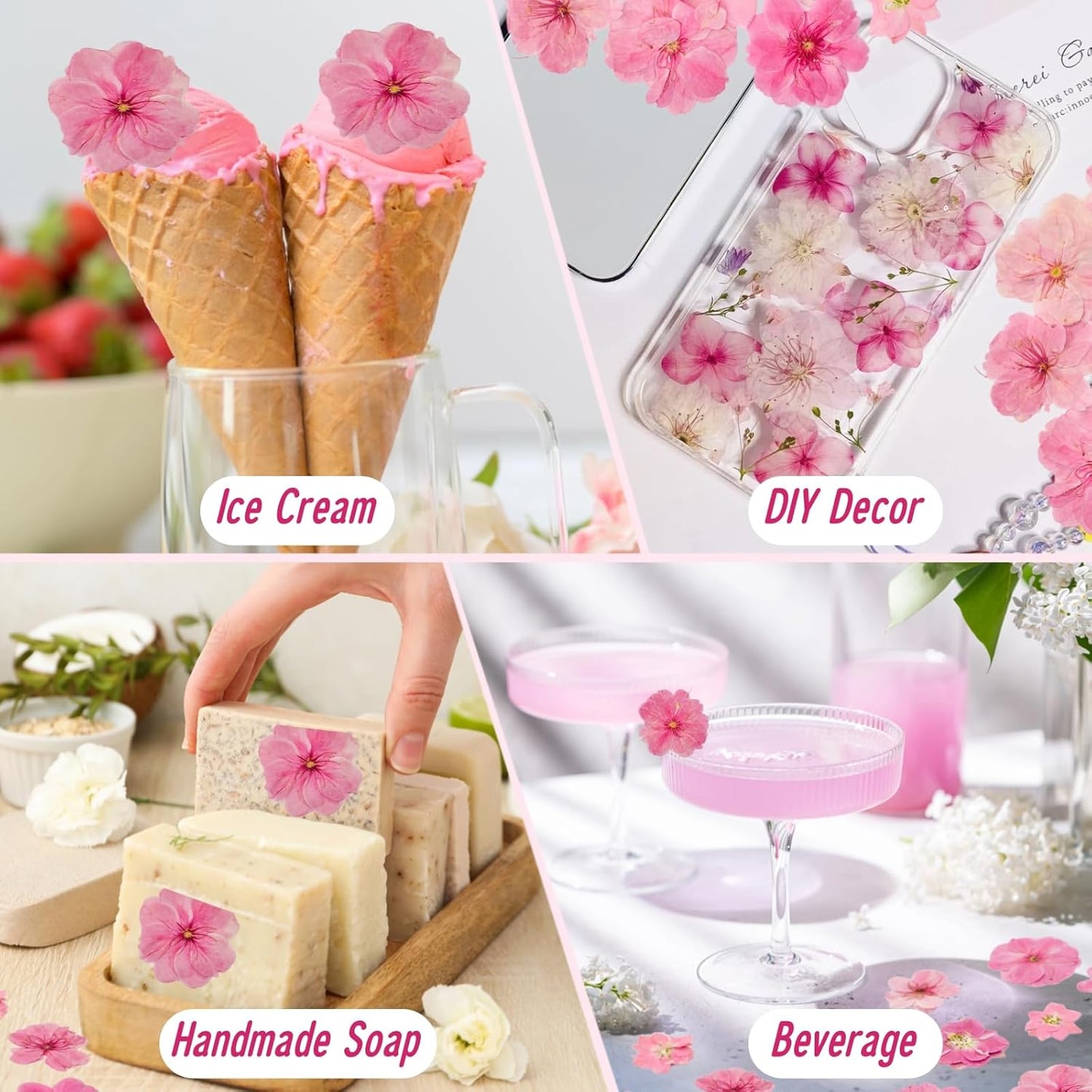 40 Pcs 2 Kinds Natural Pressed Dried Edible Flowers for Cake Topper Decoration - Pink Mix Sakura, Cherry Blossoms for Cupcake Toppers, Cocktails, Resin Jewelry, DIY Crafts