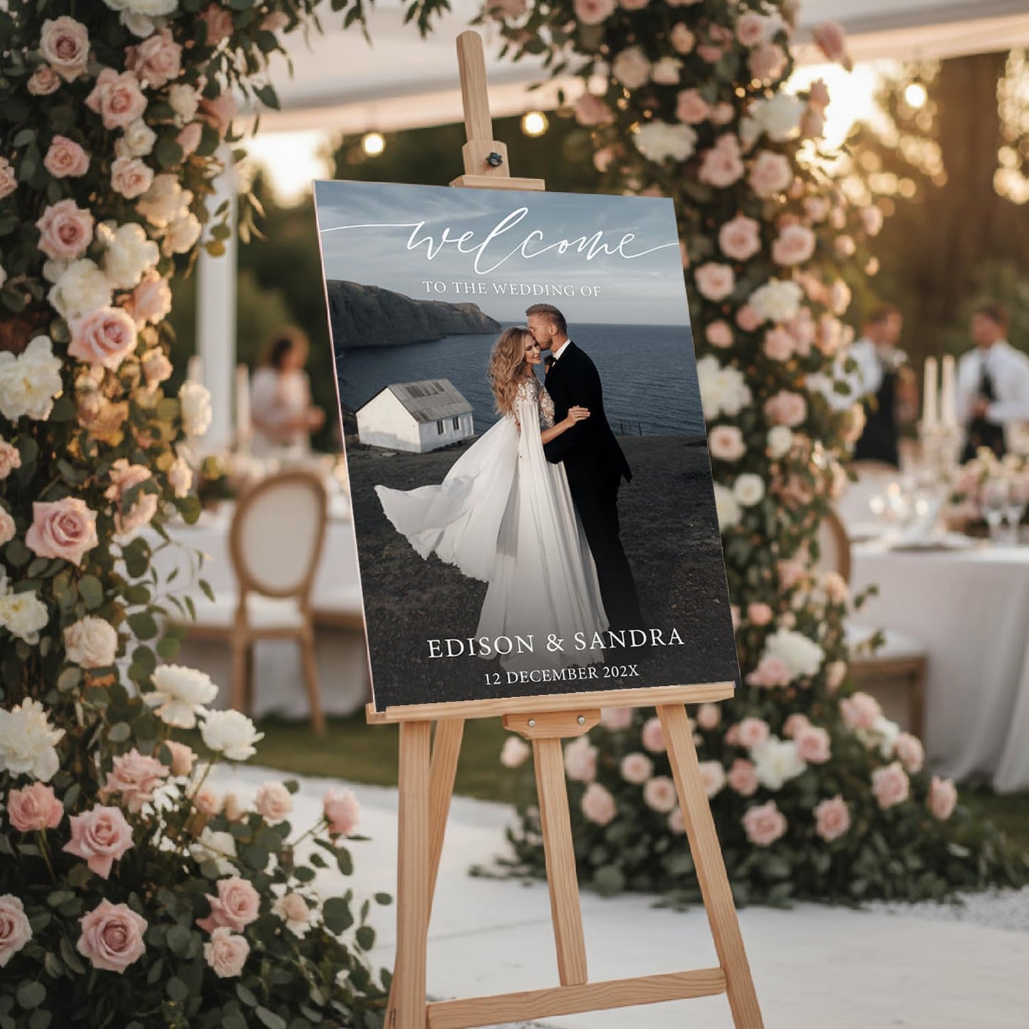 Personalized Wedding Photo Acrylic Welcome Sign – Custom Picture Board with Bride & Groom Names, Elegant Acrylic Wedding Reception Entrance or Ceremony Decoration, Indoor & Outdoor Keepsake Gift #12