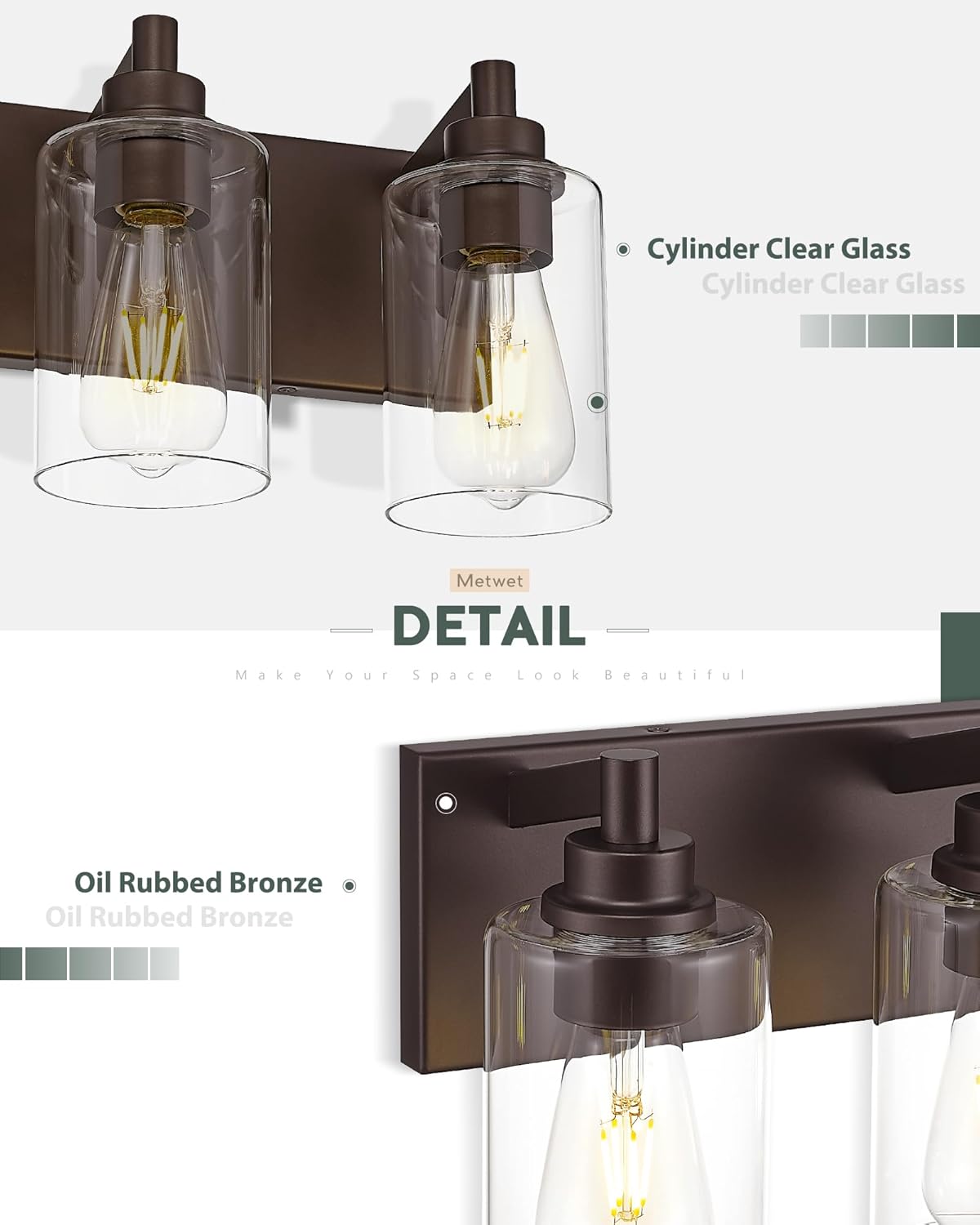 5-Light Bathroom Light Fixtures, 30 Inch Oil Rubbed Bronze Vanity Lights with Cylinder Clear Glass Shade, Modern Vanity Lighting Fixtures Over Mirror, VL143-ORB-5