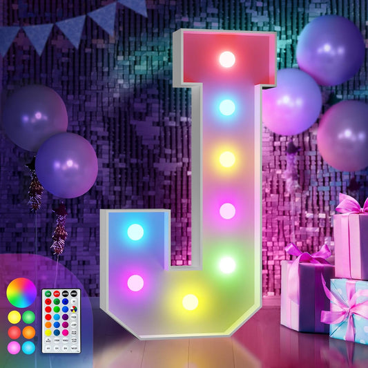 imprsv 3FT Colorful Marquee Light Up Letters J, 18 Colors Large Light up Letters Alphabet Sign with Remote, Big Marry Me Sign, Birthday Party Decorations Baby Shower Anniversary Wedding Decoration
