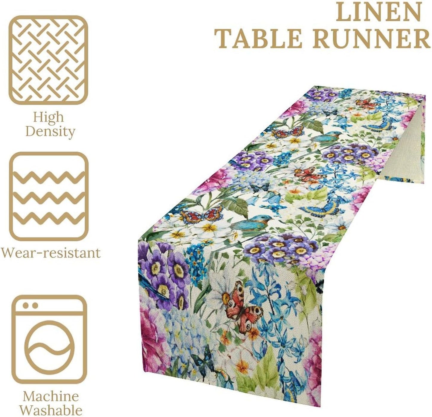 Brown Bird Floral Table Runner Spring Flower Kitchen Table Decoration Suitable for Family Dinner Decoration 13x90 Inch