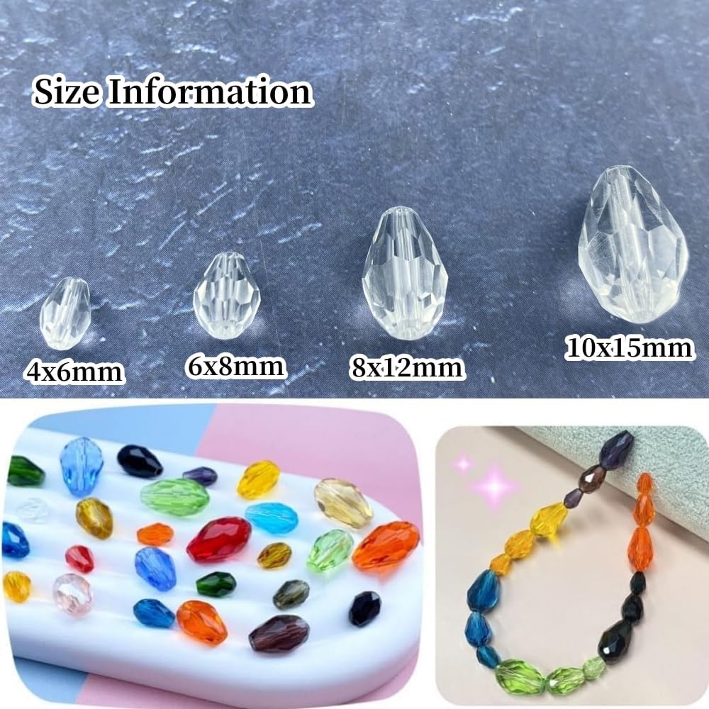 130pcs 6x8mm Teardrop Crystal Glass Beads Vertical Hole Faceted Glass Teardrop Spacer Beads for Bracelets Necklace Earring DIY Jewelry Making Craft(Transparent)