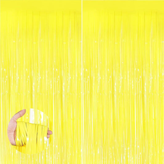 Keyali 2 Pack 3.3 * 8.3 ft Foil Curtain Metallic Tinsel Fringe Curtains Photo Booth Props Backdrop for Birthday Wedding Engagement Baby Shower Christmas Holiday Celebration Party，Macaron Yellow