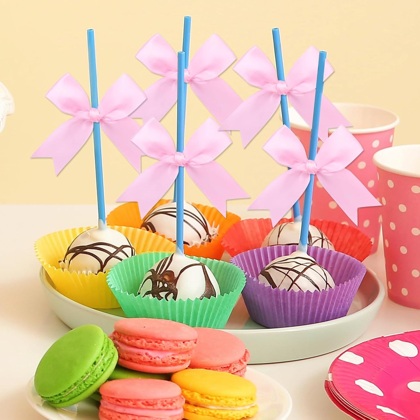 Feluwi Pink Gift Wrap Bows (50 Pcs) - 3.3 Inch Elegant Plastic-Free Bows for Christmas Gifts, Birthday Presents, Wedding Friendly Party Supplies, Baby Shower, Gift Bags Decorative Accessories