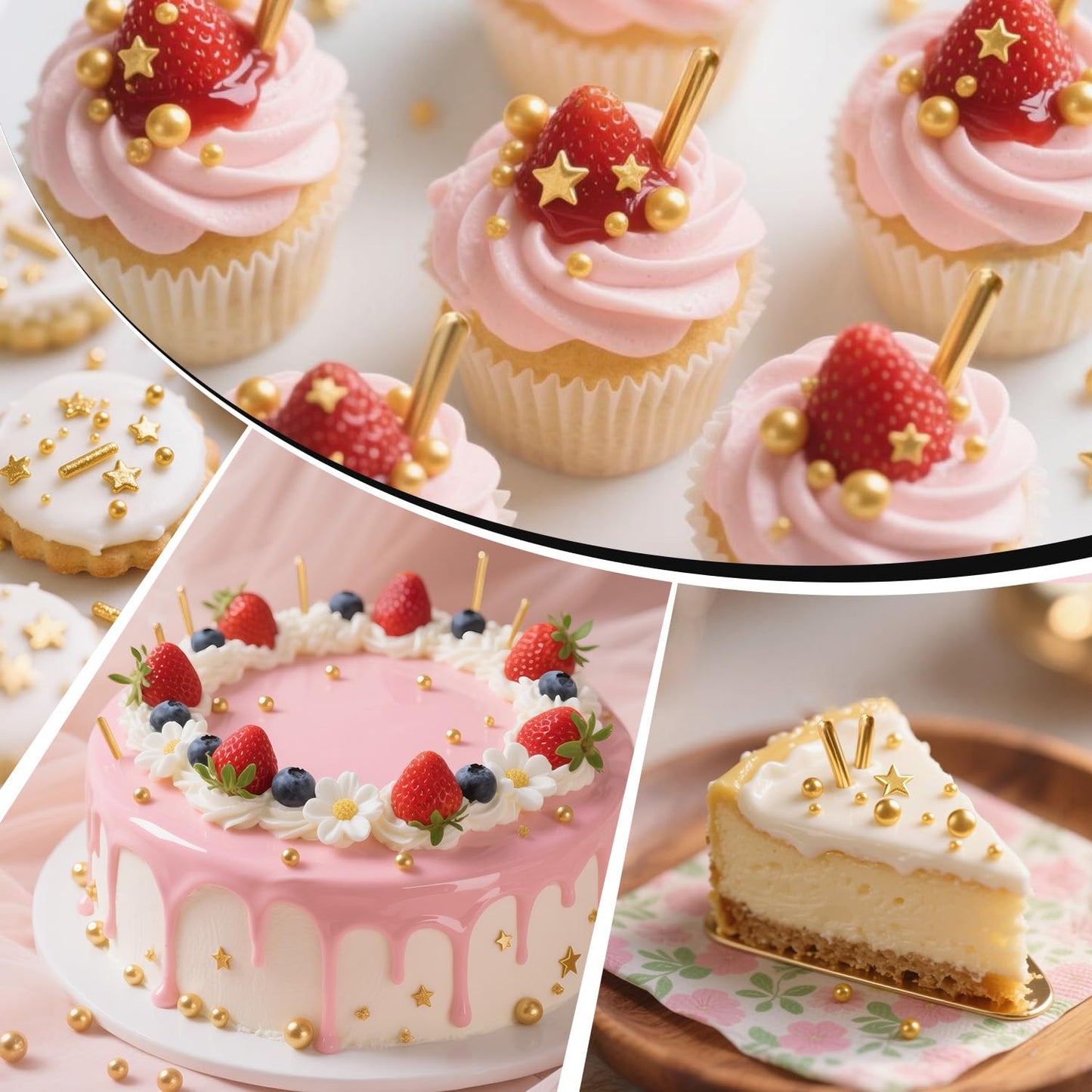 Gold Pearl Star Rods Sprinkles, Edible Gold Pearls Sprinkles for Cake Decorating, 150g/5.29oz, Cake Decoration, Cake Toppers, Wedding Party, Christmas Baking Supplies