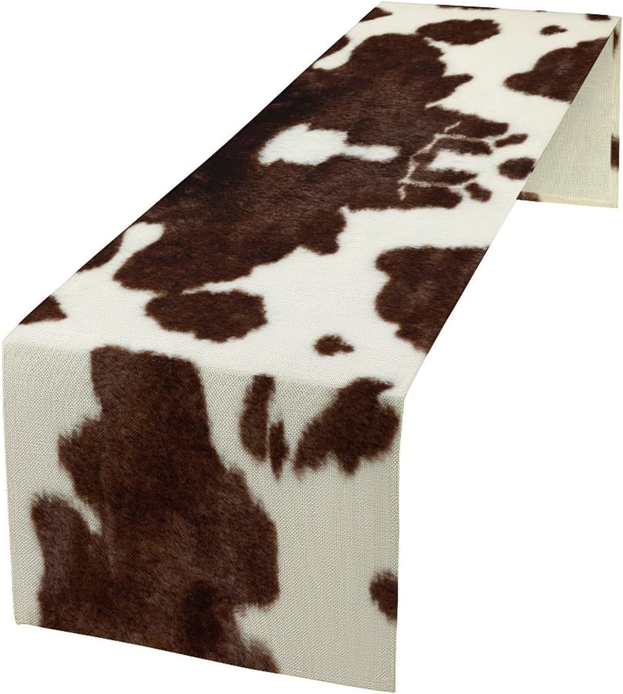 Cow Skin Print Table Runner, Safari Wildlife Brown Country Farm Cowhide Pattern Cotton Linen Rustic Cottage Table Runner for Dinning Home Party Holidays Home Setting, 13x70 Inch