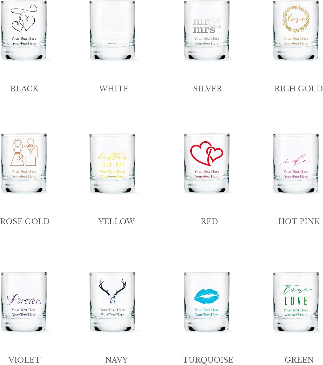 WEDDINGSTAR Personalized 2.75oz Shot Glass Customizable Full Color Print - 48 pack