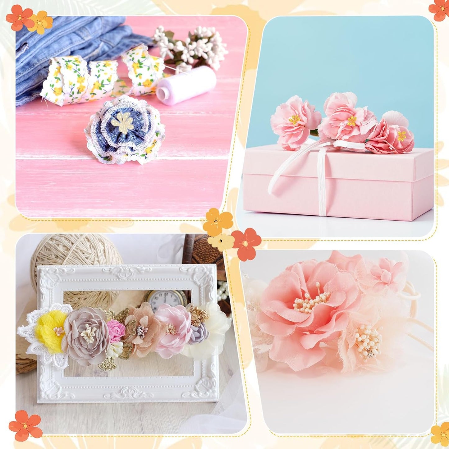 600-Pack Flower Stamens for Crafts, 5mm Double Heads Artificial Pearl Floral Pistil Mini Flower Pollens Stamens for DIY Making/Wedding/Scrapbook Decoration [Orange]