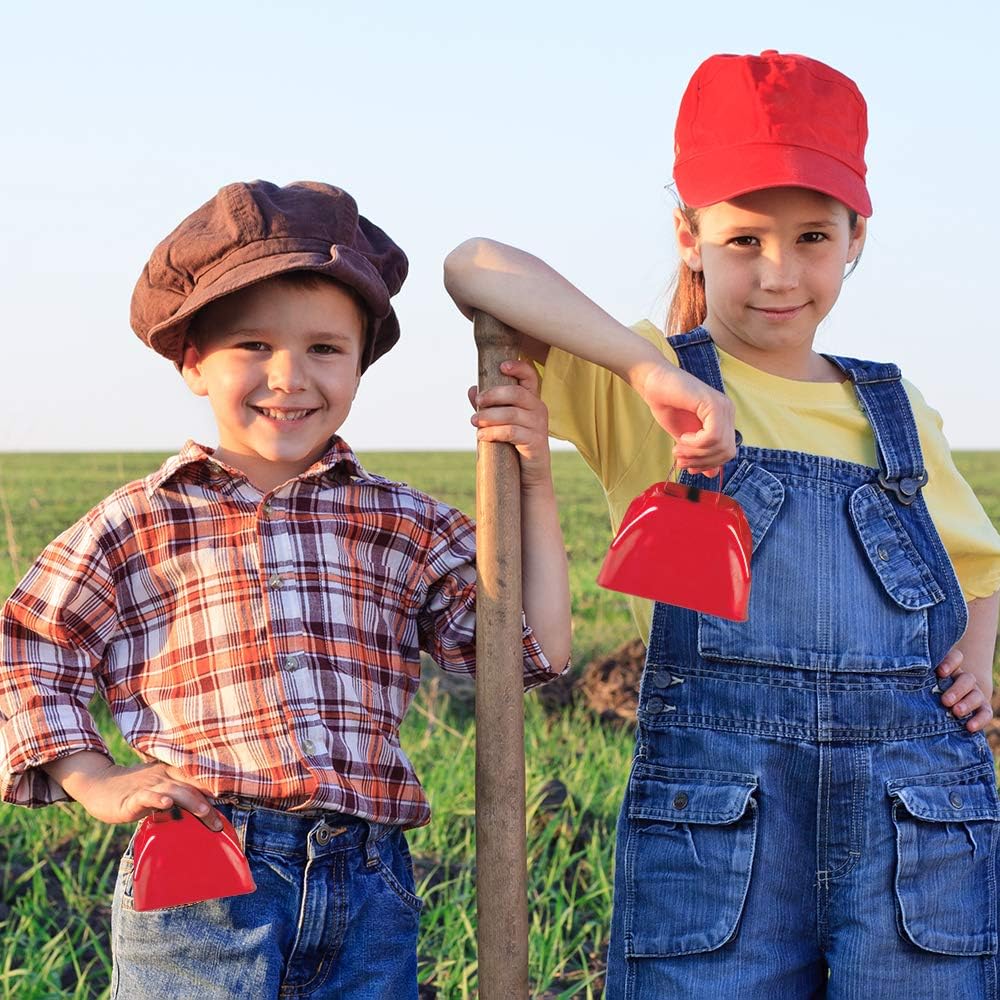 ArtCreativity 3 Inch Red Metal Cowbell Noisemakers - Pack of 12 - Loud Metal Cowbell Noise Makers with Handles, Great for Football Games, Sporting Events, New Year’s Eve, for Kids and Adults