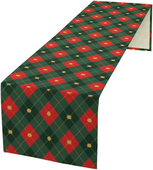 Christmas Table Runner,Green Red Xmas Plaid Table Cloth Kitchen Dining Table Decoration for Home Party Decor 13x36 Inch