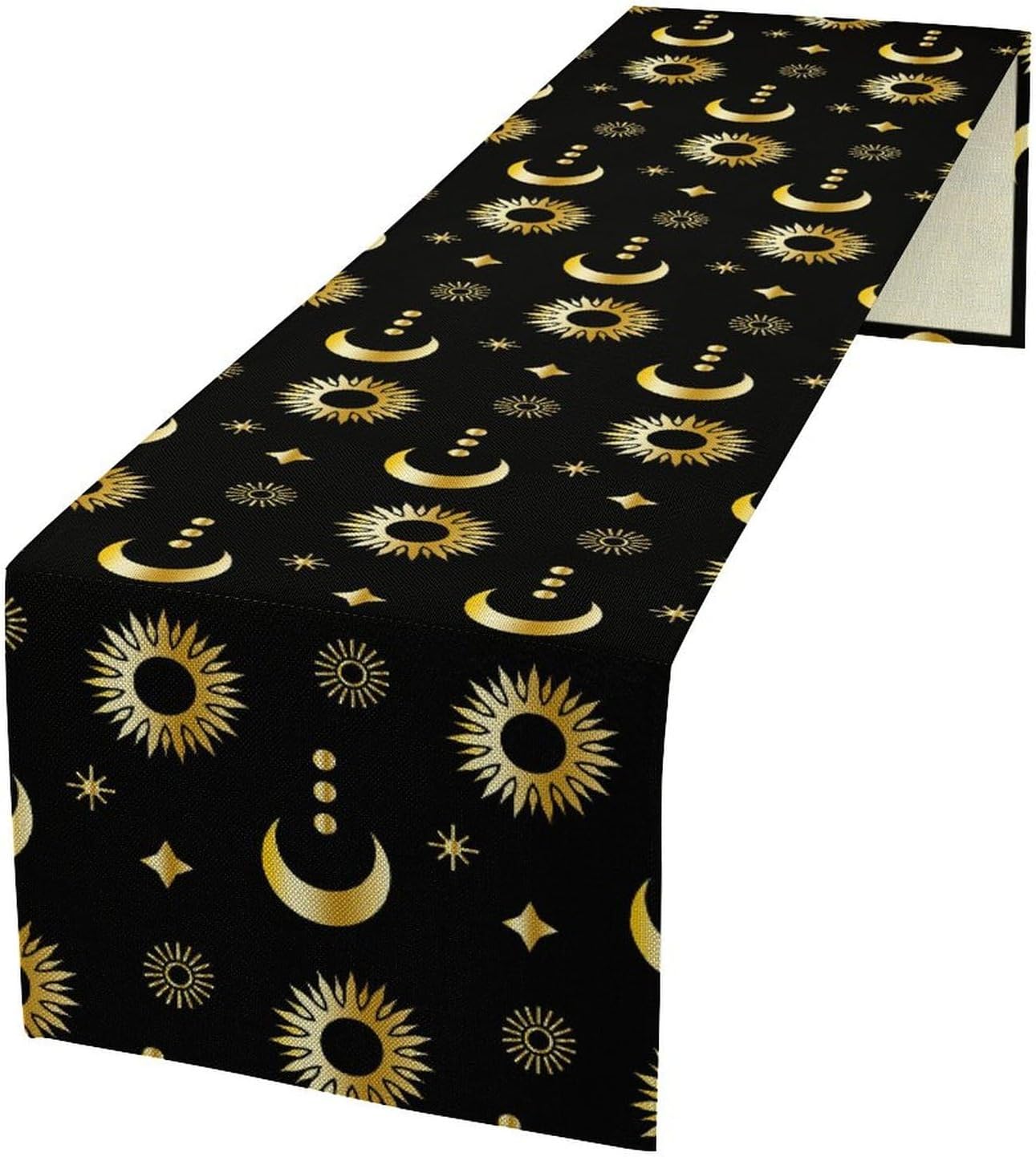 Magic Gold Sun Moon Stars Table Runner Mystical Farmhouse Rustic TableRunner for Party Holiday Dining Room Kitchen 13x120 Inch