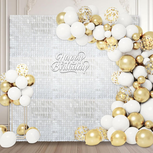 12PCS White Shimmer Wall Backdrop, Square Sequin Photo Backdrops Panel, Glitter Wall Background for Birthdays, Weddings, Graduation, Engagements, Disco Bachelorette Party Decoration (3FTx4FT)