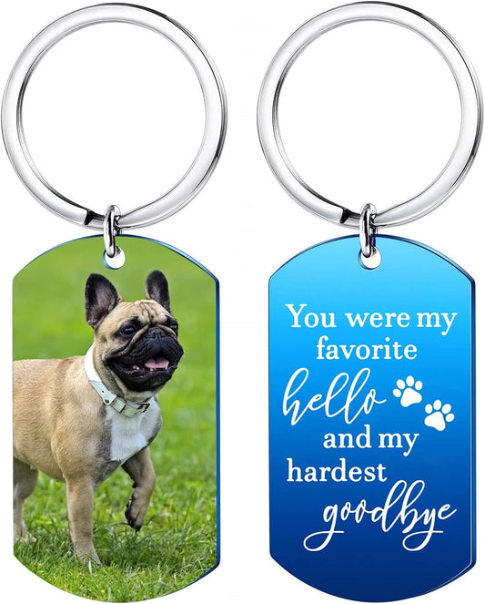 Funnylife Personalized Dog Memorial Photo Keychain Stainless Steel Custom Pet Memory Keychain Loss of Dog Sympathy Gifts