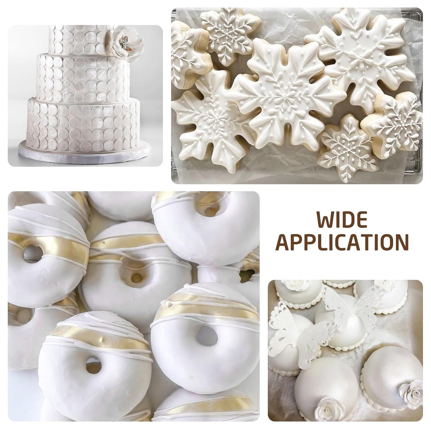 Edible Glitter Paint - 2 fl.oz Food Grade Metallic Glitter Cake Paint for Cake Decorating, Baking, Cupcakes - Shimmer Art Decorative Liquid Edible Paint Food Coloring for Fondant, Donuts (White)