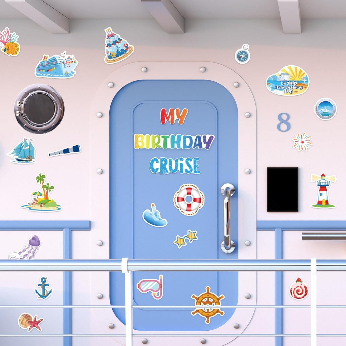 26 Pcs Birthday Cruise Door Decorations Magnetic, Funny Cruise Ship Sea Navigation Door Magnets Stickers Cruise Door Decor for Cabin Door Fridge Car Accessories Carnival Birthday Party Supplies
