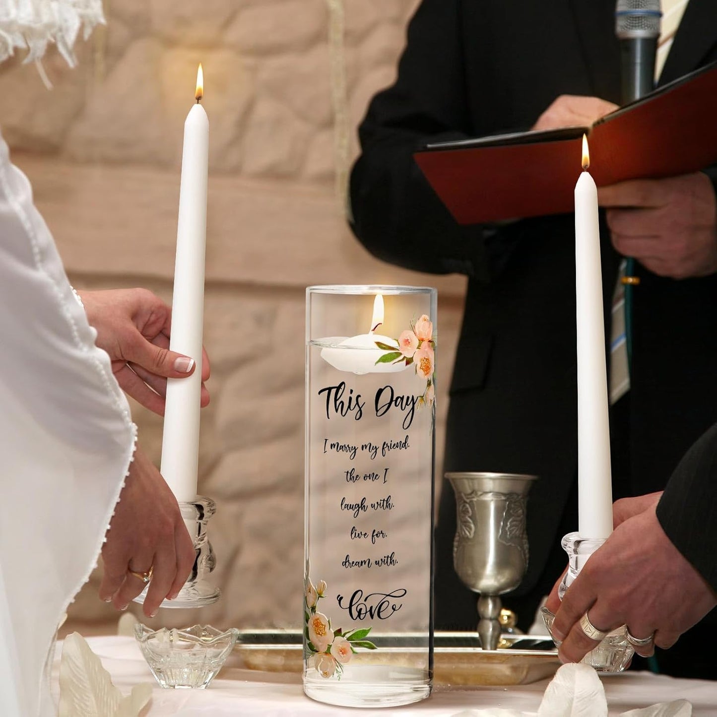 Irenare Unity Candles with Holder for Wedding Ceremony Wedding Decortions Accessories Glass Candle Holder Pillar Candle for Formal Events Church(Fresh Style)