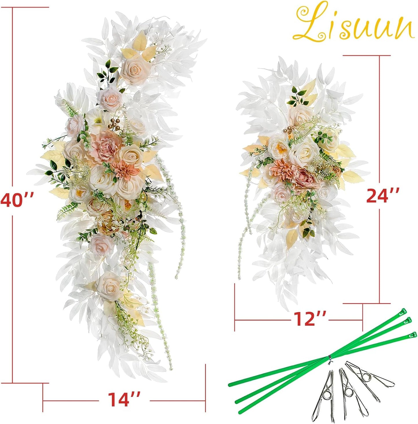 Wedding Arch Flowers, Artificial Flowers for Decoration, Large Flower Swag for Boho Styles Wedding Ceremony Floral Decor - Pack of 2