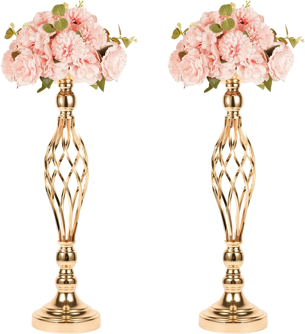 LANLONG 2pcs Metal Gold Candle Holders Road Lead Table Centerpiece Stand Pillar Candlestick for Wedding Candelabra Flowers Vases