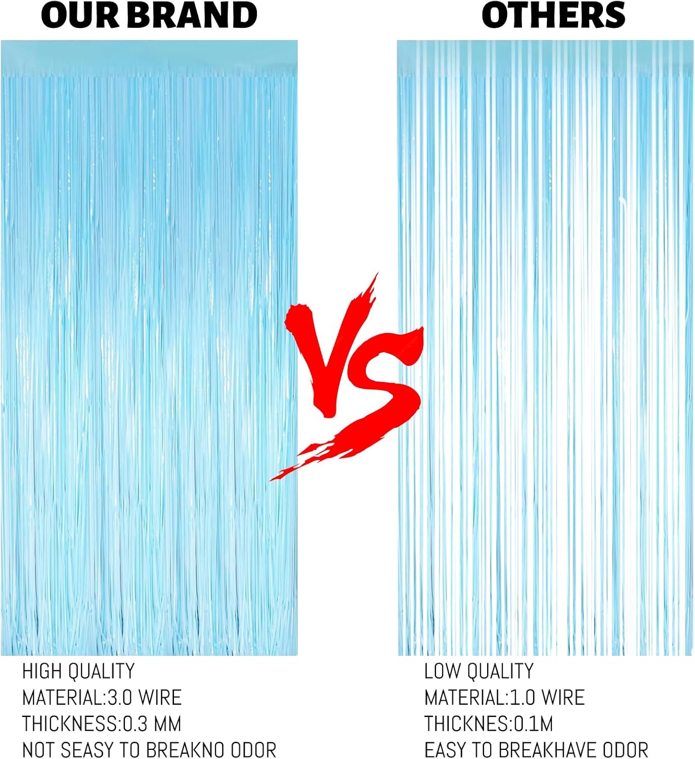 Keyali 2 Pack 3.3 * 8.3 ft Foil Curtain Metallic Tinsel Fringe Curtains Photo Booth Props Backdrop for Birthday Wedding Engagement Baby Shower Christmas Holiday Celebration Party，Macaron Light Blue