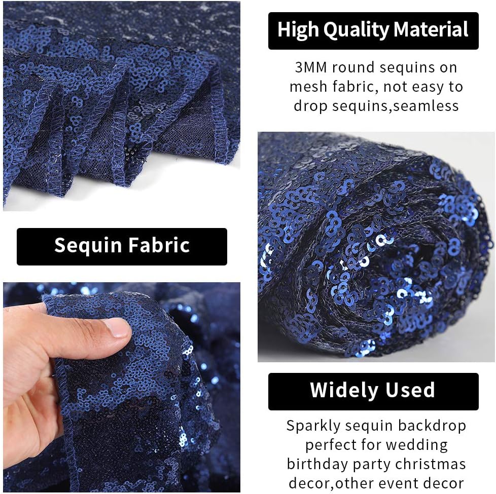Hahuho Navy Sequin Backdrop Curtain, 4PCS 2FTx8FT Glitter Backdrop Curtain for Parties, Christmas, Wedding, Party Decoration（4 Panels, 2FT x 8FT, Navy