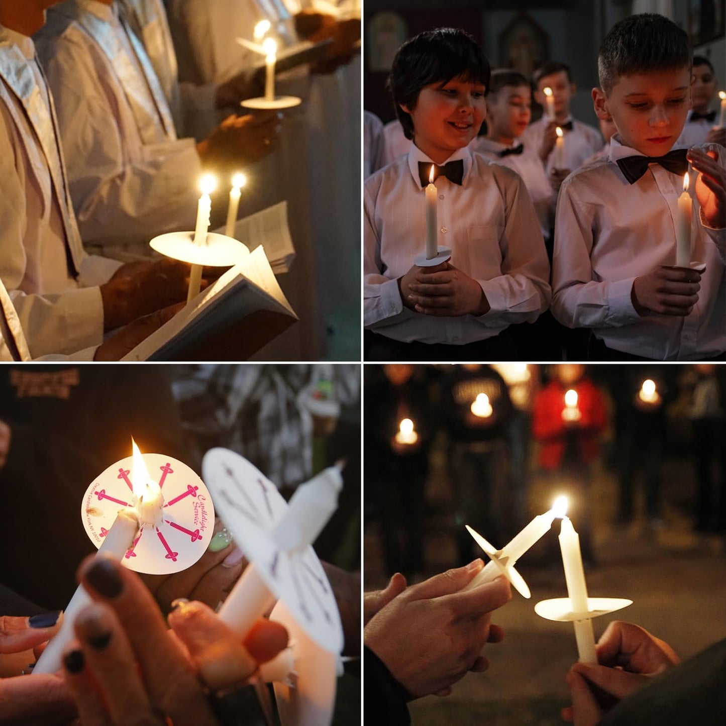 50 Church Candles with Drip Protectors for Devotional Candlelight Vigil Service, Box of 50 Candles, Unscented White 5" H X 1/2" D, No Smoke